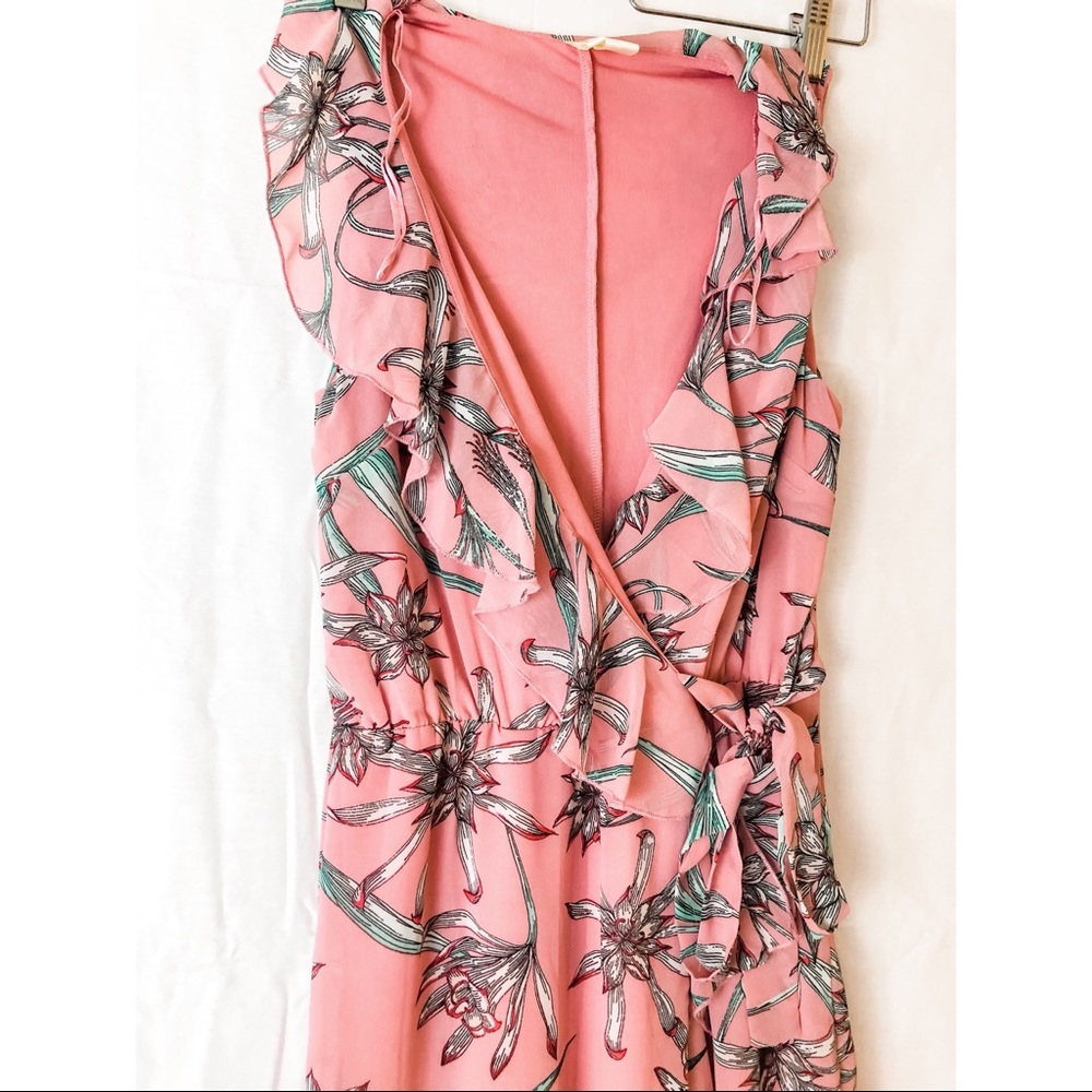 Floral-Pink Sleeveless Wrapped Maxi Dress